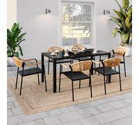 Salon De Jardin Madeira Table 150 Cm Et 6 Chaises Cordage Et Textilène Noir Et Rotin Clair