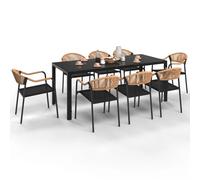IDMarket - Salon de jardin MADEIRA - Table 190 cm et 8 chaises cordage et textilène noir rotin clair