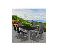 SALON DE JARDIN MADRID TABLE 150 CM ET 6 CHAISES EMPILABLES GRIS ANTHRACITE