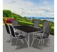 Salon de jardin MADRID table 150 CM et 6 chaises empilables gris anthracite