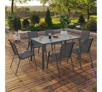 Salon De Jardin Madrid Table 150 Cm Et 6 Chaises Empilables Gris Anthracite Plateau Clair