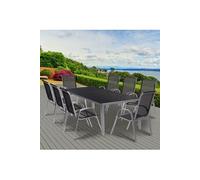 IDMarket Salon de jardin MADRID Table 190 cm et 8 chaises empilables Gris anthracite