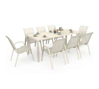 Salon De Jardin Madrid Table 190 Cm Et 8 Chaises Empilables Beige