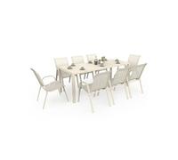 Salon de jardin MADRID table 190 cm et 8 chaises empilables beige