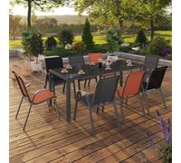 Salon De Jardin Madrid Table 190 Cm Et 8 Chaises Empilables Mix Color Gris, Noir Et Terracotta