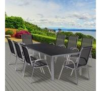 IDMarket Salon de jardin MADRID Table 190 cm et 8 chaises empilables Gris anthracite