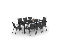 IDMarket – Salon de jardin Madrid table 190 cm et 8 chaises empilables noires