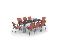 IDMarket Salon de jardin MADRID table 190 cm, 8 chaises empilables terracotta