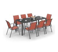 IDMarket Salon de jardin MADRID table 190 cm, 8 chaises empilables terracotta