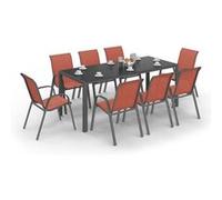 IDMarket Salon de jardin MADRID table 190 cm, 8 chaises empilables terracotta
