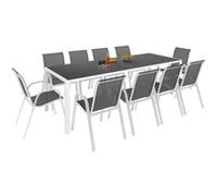 IDMarket - Salon de jardin Madrid Table 240 cm et 10 chaises empilables Blanc et Gris