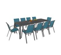Salon De Jardin Madrid Table 240 Cm Et 10 Chaises Empilables Bleu Canard