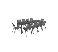 IDMarket – Salon de jardin Madrid Table 240 cm et 10 chaises empilables Gris anthracite