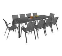 Salon de jardin MADRID table 240 CM et 10 chaises empilables gris anthracite