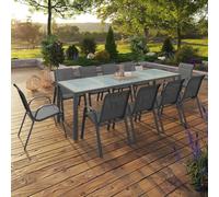 Salon De Jardin Madrid Table 240 Cm Et 10 Chaises Empilables Gris Anthracite Plateau Clair