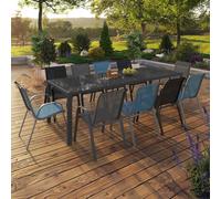 Salon De Jardin Madrid Table 240 Cm Et 10 Chaises Empilables Mix Color Bleu, Gris Et Noir