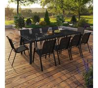 Salon De Jardin Madrid Table 240 Cm Et 10 Chaises Empilables Noir