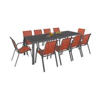 Salon de jardin MADRID table 240 CM et 10 chaises empilables terracotta