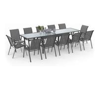 Salon de jardin MADRID table extensible 135-270 CM et 12 chaises empilables gris anthracite gris G