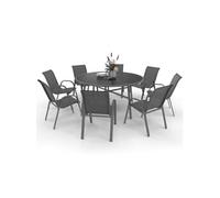 IDMarket - Salon de jardin Madrid - Table ronde 150 cm et 8 chaises empilables - Gris anthracite