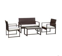 Salon de jardin MAJORQUE en résine tressée marron 4 places - coussins ivoire