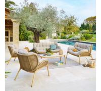 Salon de jardin MELOANE Taupe 7 places - Acier traité époxy, Résine tressée Hespéride