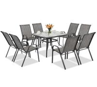 Salon de jardin metal Modena gris pour 8 personnes avec table carree Garden Point