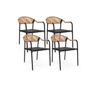 IDMarket - Lot de 4 chaises de Jardin Madeira métal, Cordage et textilène Noir et rotin Clair
