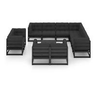 Salon de jardin meuble d'extérieur ensemble de mobilier 12 pièces avec coussins noir bois de pin massif 02_0015629
