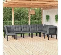 Vidaxl Salon De Jardin 7 Pcs Noir Et Gris Résine Tressée