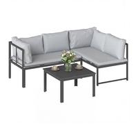 Salon de jardin - mobilier de terrasse - Outsunny - 3 pièces 4 places accoudoir réglable coussins 16cm et table basse - métal - gris