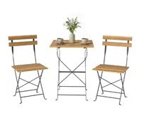 Salon de jardin - mobilier de terrasse - Outsunny - 3 pièces, table carrée, 2 chaises pliantes - acier bois - 55x55x71cm - naturel