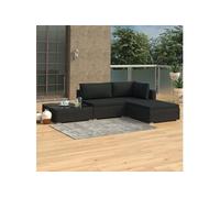 Salon de jardin - vidaXL - 4 pcs - Résine tressée noire - Coussins inclus - Extérieur