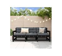 Salon de jardin modulable 3 pieces bois massif noir 66 x 60 x 70.5 cm 3 personnes