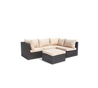 CONCEPT USINE - Salon De Jardin Modulable Design Milano en Résine Tressée 5 Personnes Blanc - 2 Fauteuils, 1 Pouf/Table Basse, 2 Fauteuils d'angle - Résistant, Design Moderne Élégant
