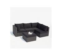 CONCEPT USINE - Ensemble Modulable Salon De Jardin Design Milano Noir en Résine Tressée 5 Personnes - Coussins Doux, Déhoussables, Lavables - 1 Pouf/Table Basse - Meuble Extérieur - Résistant