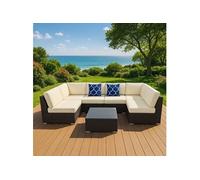 Salon De Jardin Modulable 6 Places En Résine Tressée Aldabra - Beige Beige