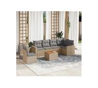 Salon de jardin modulable 7 pièces en résine tressée beige - 6 personnes