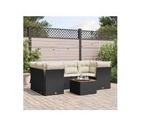 Salon de jardin modulable 7 pièces résine tressée noir 6 places table fixe 62x62x69 cm