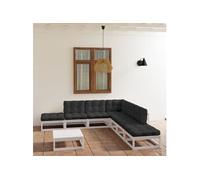 Salon de jardin modulable 8 pieces bois massif 8 personnes 70.0 x 70 x 30 cm gris