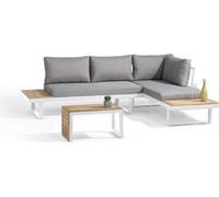 Salon de jardin modulable - Aluminium - DCB GARDEN - 4 places - TOKYO - Blanc et bois d'acacia