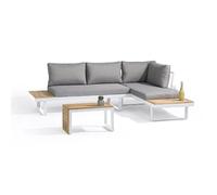 Salon de jardin modulable - Aluminium - DCB GARDEN - 4 places - TOKYO - Blanc et bois d'acacia