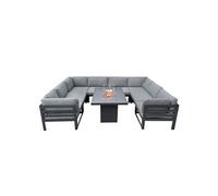 Salon De Jardin En Aluminium - Canapé D'angle Modulable & Coussins Amovibles ¿ Table Foyer Au Gaz ¿ 9 Pièces 8 Personnes ¿ Terrasse Véranda Patio Coin Repas D'extérieur [Housse De Pluie Incluse] Gris
