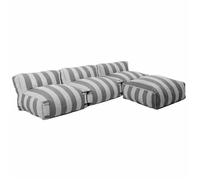Salon de jardin modulable avec 3 chauffeuses et 1 pouf rayé gris Mixi, Oviala