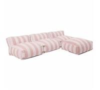 Salon de jardin modulable avec 3 chauffeuses et 1 pouf rayé poudré Mixi, Oviala