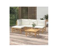 Salon De Jardin 5 Pcs Avec Coussins Blanc Crème Bambou