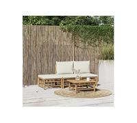 vidaXL Salon de Jardin 4 pcs avec Coussins Blanc crème Bambou, Ensemble de Salon, Ensemble de Salon extérieur, Ensemble de mobilier d'extérieur
