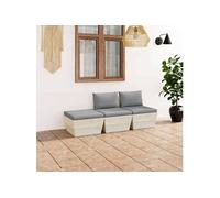 Salon de jardin modulable bois gris 3 pieces 3 personnes