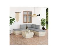 Salon de jardin modulable bois gris 6 pieces