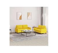vidaXL Ensemble de canapés 2 pcs avec coussins Tissu Jaune clair